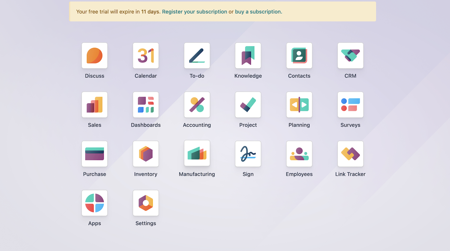 Odoo Cloud Interface, Modules Icons Odoo Cloud Interface