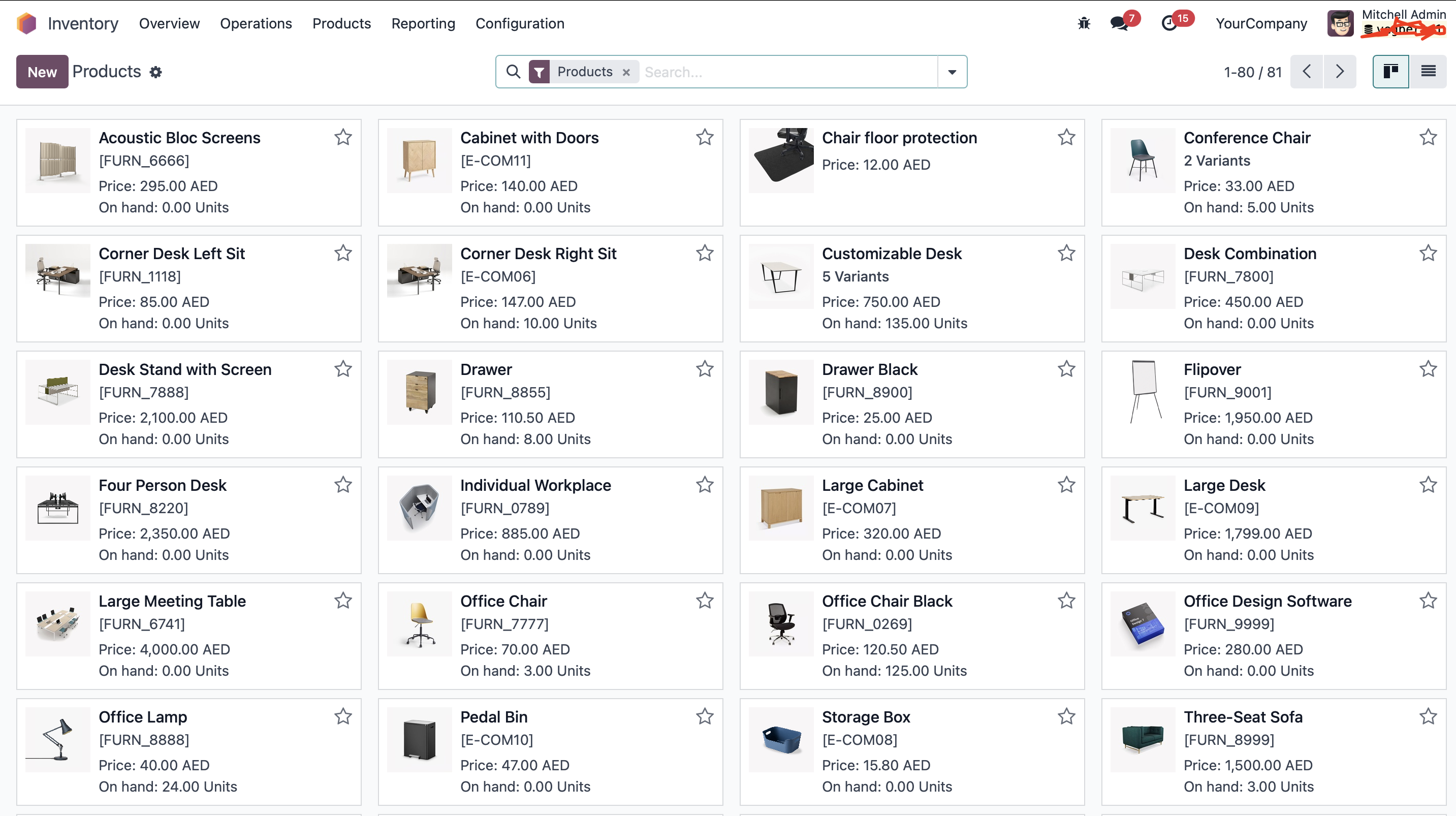Odoo Products Kanban View