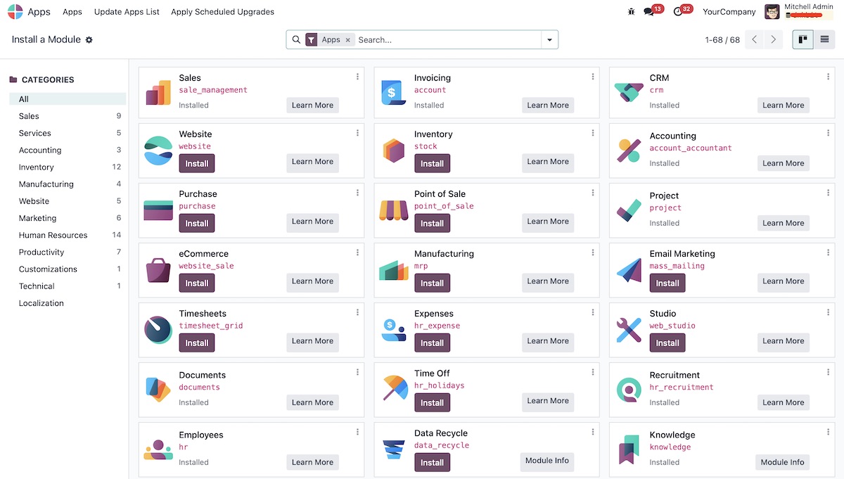 Список модулей Odoo