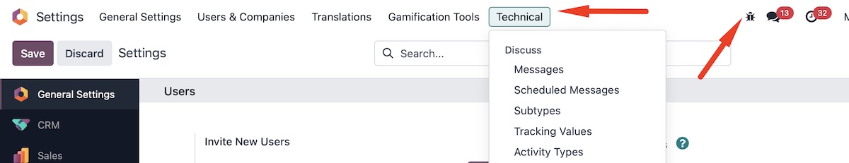 Odoo Debug Mode Enabled