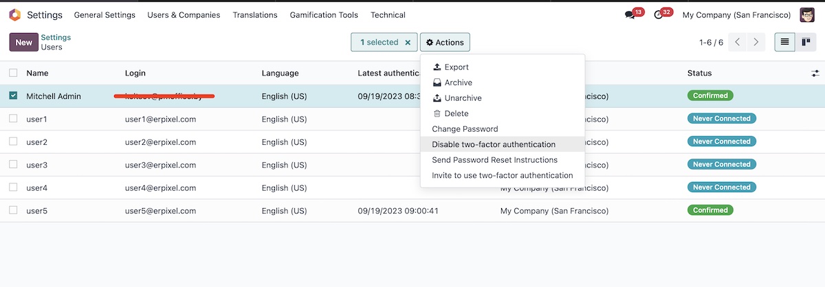 Управление пользователями в Odoo